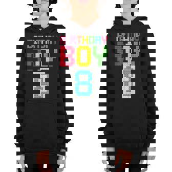 8Th Birthday Boy Master Builder 8 Years Old Block Building Youth Hoodie - Thegiftio