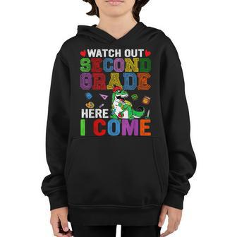 Dinosaur Back To School Watch Out 2Nd Grade Here I Come Dinosaur Gifts Youth Hoodie | Mazezy