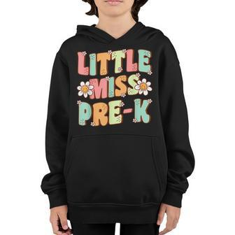 First Day Of Little Miss Pre K Back To School Retro Groovy Youth Hoodie | Mazezy