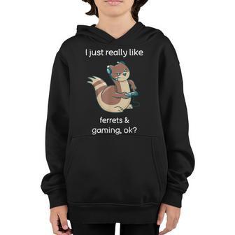 Funny Ferret Lover Gamer I Love Video Gaming Ferret Youth Hoodie - Thegiftio UK