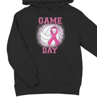Game Day Pink Ribbon Volleyball Tackle Breast Cancer Warrior Youth Hoodie - Monsterry CA