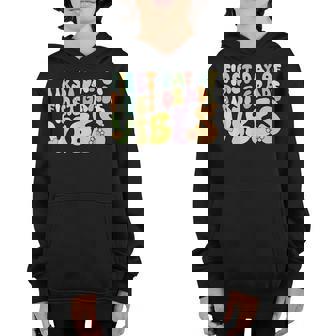 Groovy First Day Of First Grade Vibes Hello Back To School Youth Hoodie | Mazezy