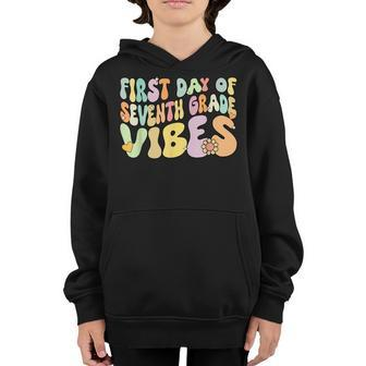 Groovy First Day Of Seventh Grade Vibes Hello Back To School Youth Hoodie | Mazezy