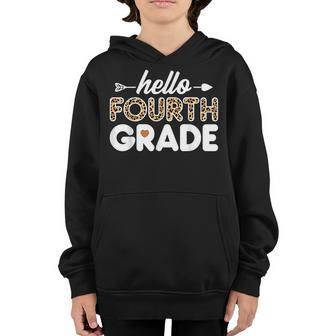 Hello 4Th Grade Leopard Print Fourth Grade Teacher Boys Girl Gifts For Teacher Funny Gifts Youth Hoodie | Mazezy
