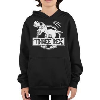 Kids Three Rex 3Rd Birthday Dinosaur Boys Matching Family Youth Hoodie - Thegiftio UK
