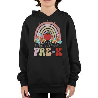 Little Miss Pre-K Back To School Rainbow Groovy Floral Little Miss Gifts Youth Hoodie | Mazezy
