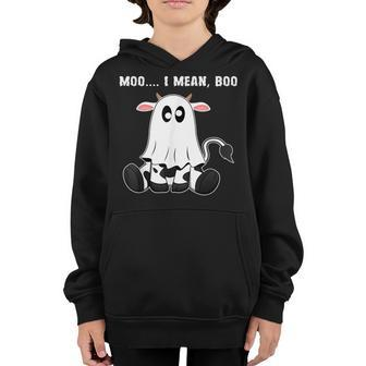 Moo I Mean Boo A Halloween Kids Costume Boo Ghost Cow Youth Hoodie | Mazezy
