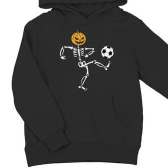Pumpkin Skeleton Soccer Player Halloween Boys Soccer Youth Hoodie - Thegiftio