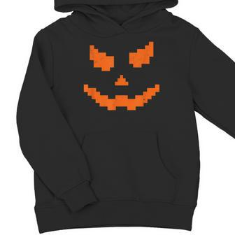 Scary Halloween Jack O Lantern Pumpkin Evil Smile Pixel Game Youth Hoodie - Seseable