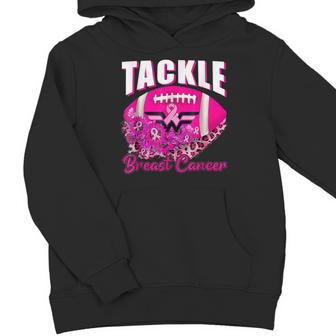 Tackle Football Pink Ribbon Breast Cancer Awareness Boys Kid Youth Hoodie | Mazezy