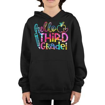 Tie Dye Hello 3Rd Grade Teacher Student Back To School Gifts For Teacher Funny Gifts Youth Hoodie | Mazezy