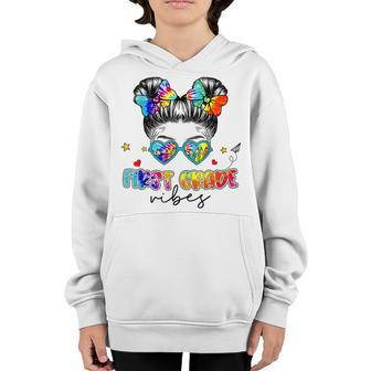 1St Grade Vibes Messy Bun Back To School Tie Dye Student Bun Gifts Youth Hoodie | Mazezy