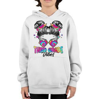 3Rd Grade Vibes Messy Bun Girl Back To School Tie Dye 3Rd Grade Gifts Youth Hoodie | Mazezy