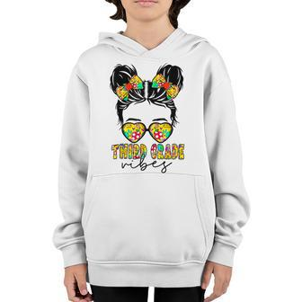 3Rd Grade Vibes Messy Hair Bun Girl First Day Of School 3Rd Grade Gifts Youth Hoodie | Mazezy