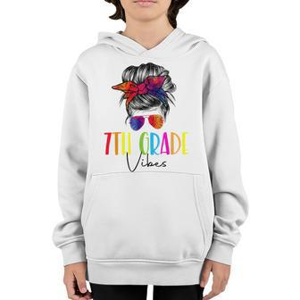 7Th Grade Vibes Messy Bun Hair Girl First Day School Tie Dye Youth Hoodie | Mazezy