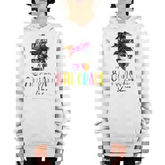 8Th Grade Vibes Messy Bun Hair Girl First Day School Tie Dye Bun Gifts Youth Hoodie | Mazezy