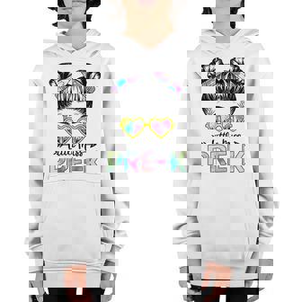 Back To School First Day Little Miss Pre K Messy Bun Tie Dye Youth Hoodie | Mazezy