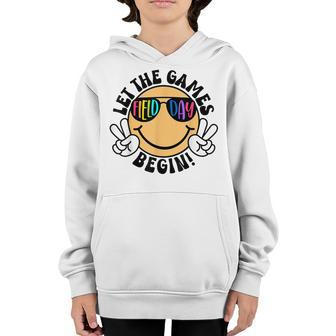 Cute Smile Face Let The Games Begin Funny Field Day 2023 Youth Hoodie - Thegiftio UK