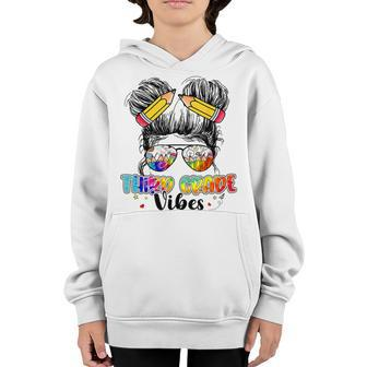 First Day Of 3Rd Grade Vibes Back To School Messy Bun Girls 3Rd Grade Gifts Youth Hoodie | Mazezy