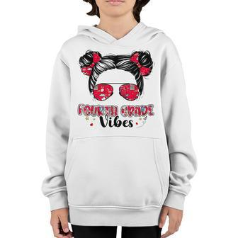 Fourth Grade Vibes Messy Hair Bun Girl Back To School First Bun Gifts Youth Hoodie | Mazezy