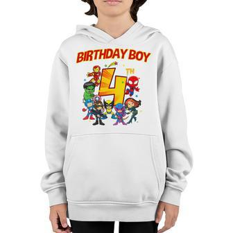 Kids 4Th Third Birthday Boy Superhero Super Heroes Party Youth Hoodie - Thegiftio UK