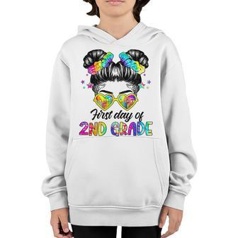 Kids First Day Of 2Nd Grade Messy Hair Bun Girl Back To School Youth Hoodie | Mazezy DE