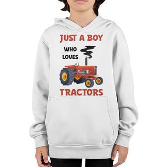 Kids Just A Boy Who Loves Tractors Farming Lover Awesome Cute Youth Hoodie - Thegiftio UK