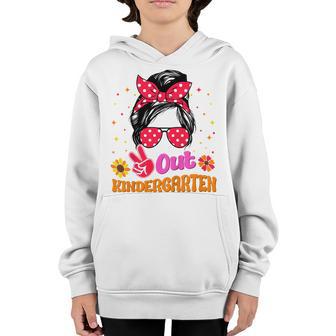 Kids Kindergarten Graduation Peace Out Messy Bun Girls 2023 Youth Hoodie - Thegiftio UK
