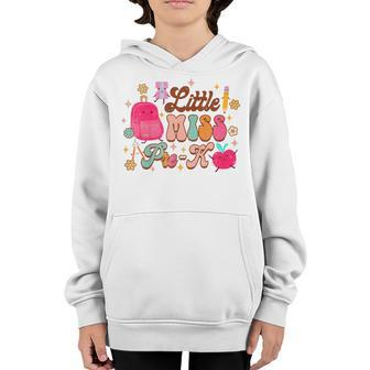 Kids Little Miss Pre-K Baby Girl First Day Of School Groovy Little Miss Gifts Youth Hoodie | Mazezy