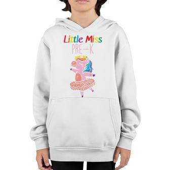 Kids Little Miss Pre K Dancing Unicorn First Day Of Prek Girls Dancing Funny Gifts Youth Hoodie | Mazezy