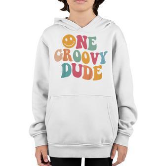 Kids One Groovy Dude 1St Birthday Boy Groovy Theme First Bday Youth Hoodie - Thegiftio UK