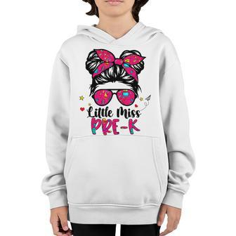 Little Miss Pre K Messy Bun Girl Back To School Student Youth Hoodie | Mazezy