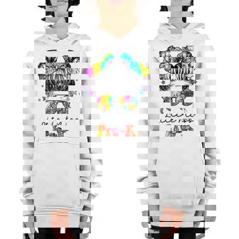 Little Miss Pre-K Messy Bun Tie Dye Girls Back To School Youth Hoodie | Mazezy