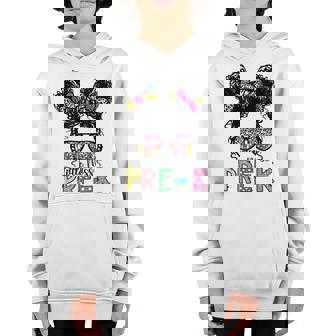 Little Miss Pre K Messy Bun Tie Dye Leopard Back To School Youth Hoodie | Mazezy