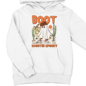 Retro Western Halloween Cowboy Ghost Boot Scootin Spooky Youth Hoodie - Monsterry