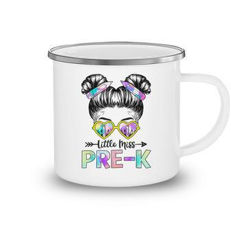 First Day Of Little Miss Pre K Back To School Messy Bun  Camping Mug