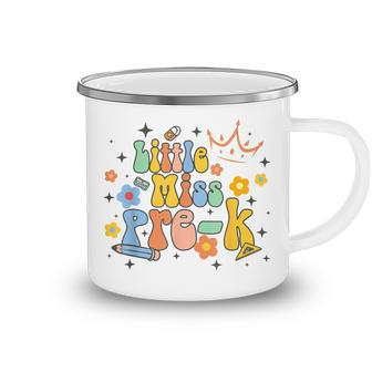 Kids Little Miss Pre-K Back To School Groovy First Day Camping Mug | Mazezy