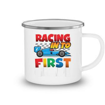 Kids Racing Into First Grade School Race Car Driver Racecar Boys Camping Mug | Mazezy