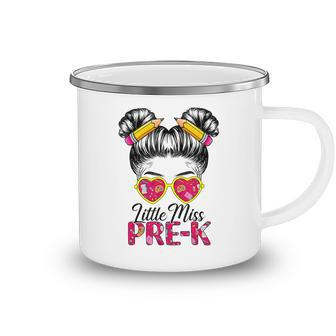 Little Miss Pre K Messy Bun Girl Back To School First Day Camping Mug | Mazezy