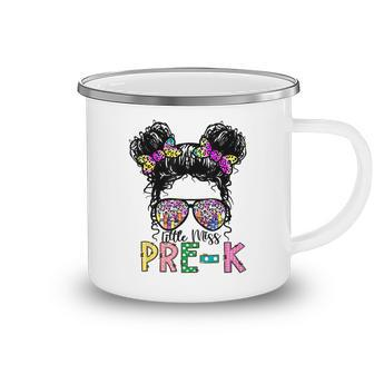 Little Miss Pre K Messy Bun Leopard Back To School First Day Camping Mug | Mazezy