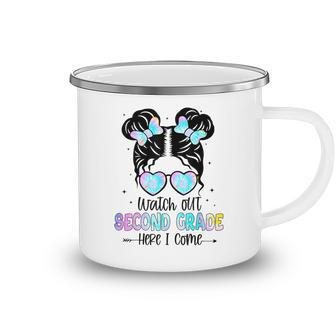 Watch Out Second Grade Here I Come Messy Bun Back To School Camping Mug | Mazezy CA