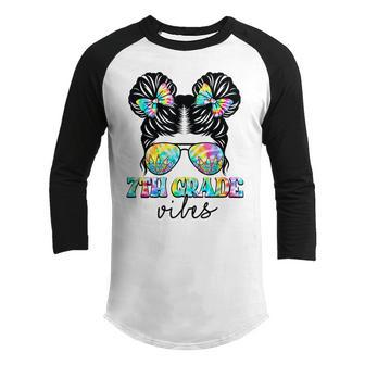 7Th Grade Vibes Messy Bun Tie Dye Back To School Girls Bun Gifts Youth Raglan Shirt | Mazezy CA
