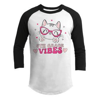 Fifth 5Th Grade Vibes Back To School Cat Kitty Girl Groovy 5Th Gifts Youth Raglan Shirt | Mazezy