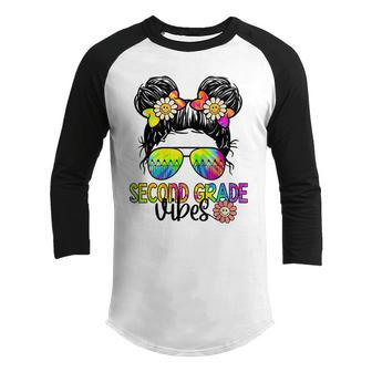 First Day Of 2Nd Grade Vibes Back To School Messy Bun Girl Bun Gifts Youth Raglan Shirt | Mazezy