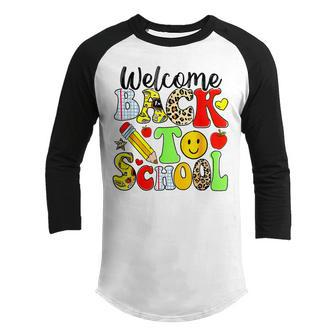 Groovy Teacher Vibes Elementary Retro Welcome Back To School Gifts For Teacher Funny Gifts Youth Raglan Shirt | Mazezy DE