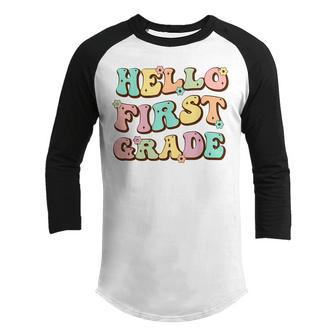 Hello First Grade Vibes Teacher Student Back To School Gifts For Teacher Funny Gifts Youth Raglan Shirt | Mazezy