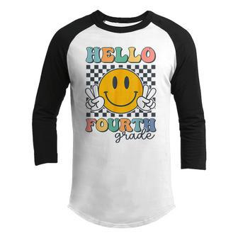 Hello Fourth Grade Retro Smile Team 4Th Grade Back To School Youth Raglan Shirt | Mazezy