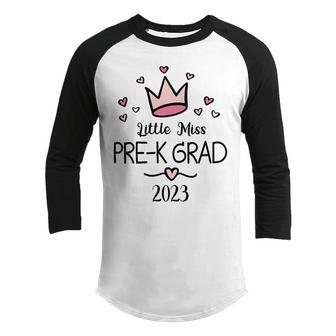 Kids Little Miss Pre-K Grad Preschool Prek Graduation Youth Raglan Shirt | Mazezy