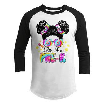 Messy Bun Little Miss Pre-K Cute Back To School Gifts Youth Raglan Shirt | Mazezy CA