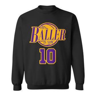 10 Years Old Birthday Basketball Baller Purple And Yellow Sweatshirt | Mazezy